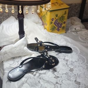 Valentino Garavani pvc black thongs with rock studs 8.5
